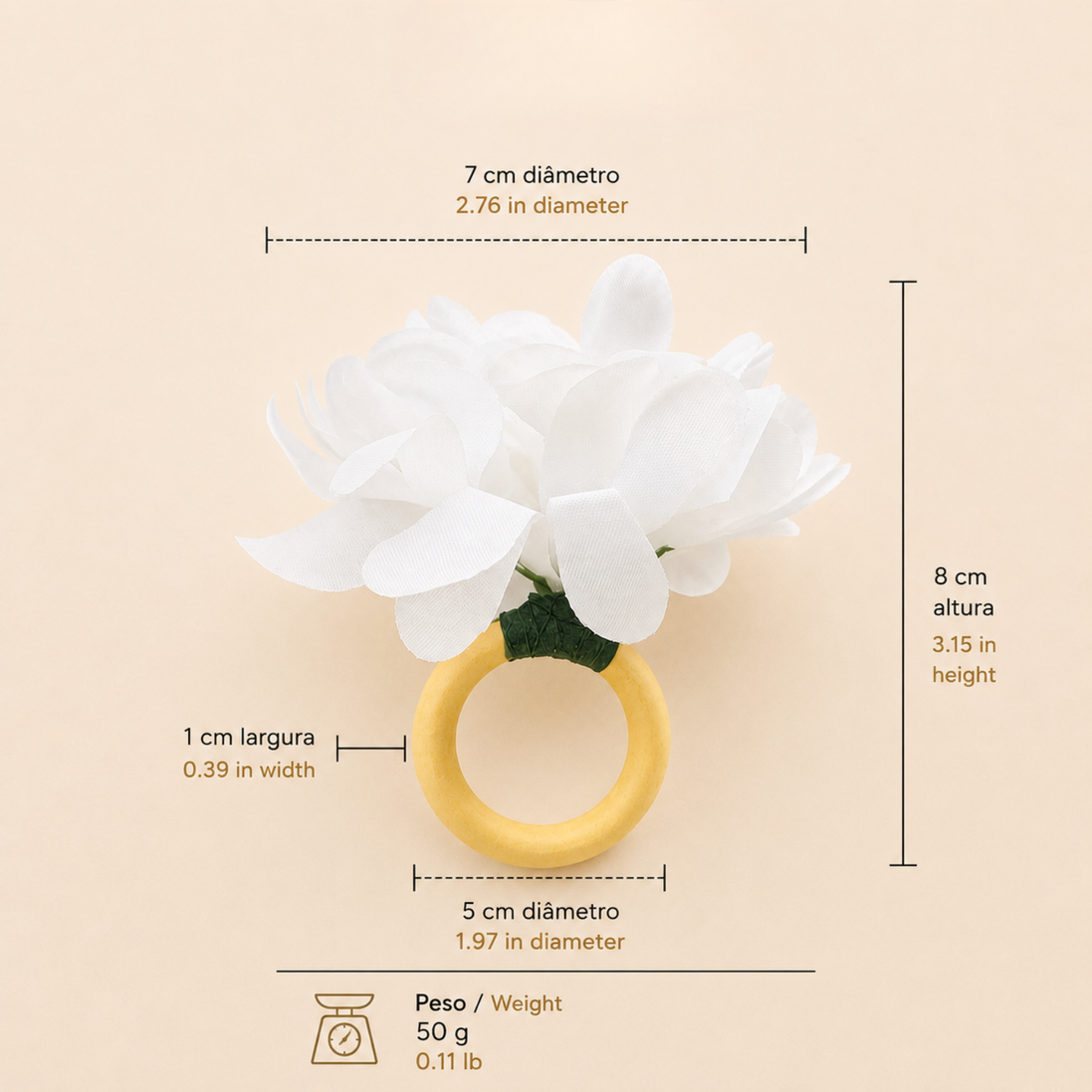 Maison Charlo Set of 12 White Snow Chrysanthemum Napkin Rings