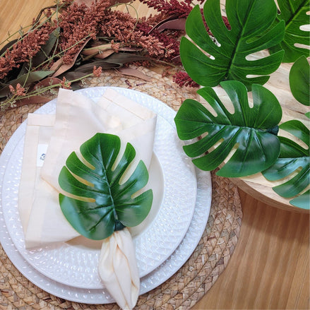 Charlo's Set 8 Green Monstera Leaf Tropical Napkin Rings Ecofriendly Pack for dining table decor