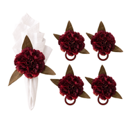 Maison Charlo Burgundy Carnation Flower Napkin Rings Set of 4, Floral Napkin Ring Holders