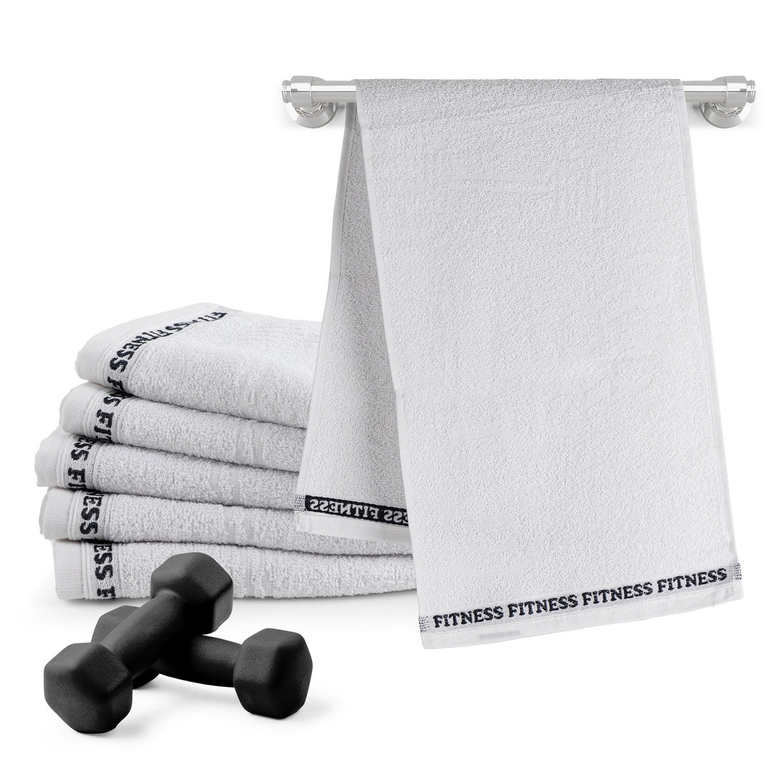 Set of 6 Cotton Gym Towels 12" x 35" – Fitness Workout Towels, 330 GSM
