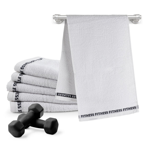 Set of 6 Cotton Gym Towels 12" x 35" – Fitness Workout Towels, 330 GSM