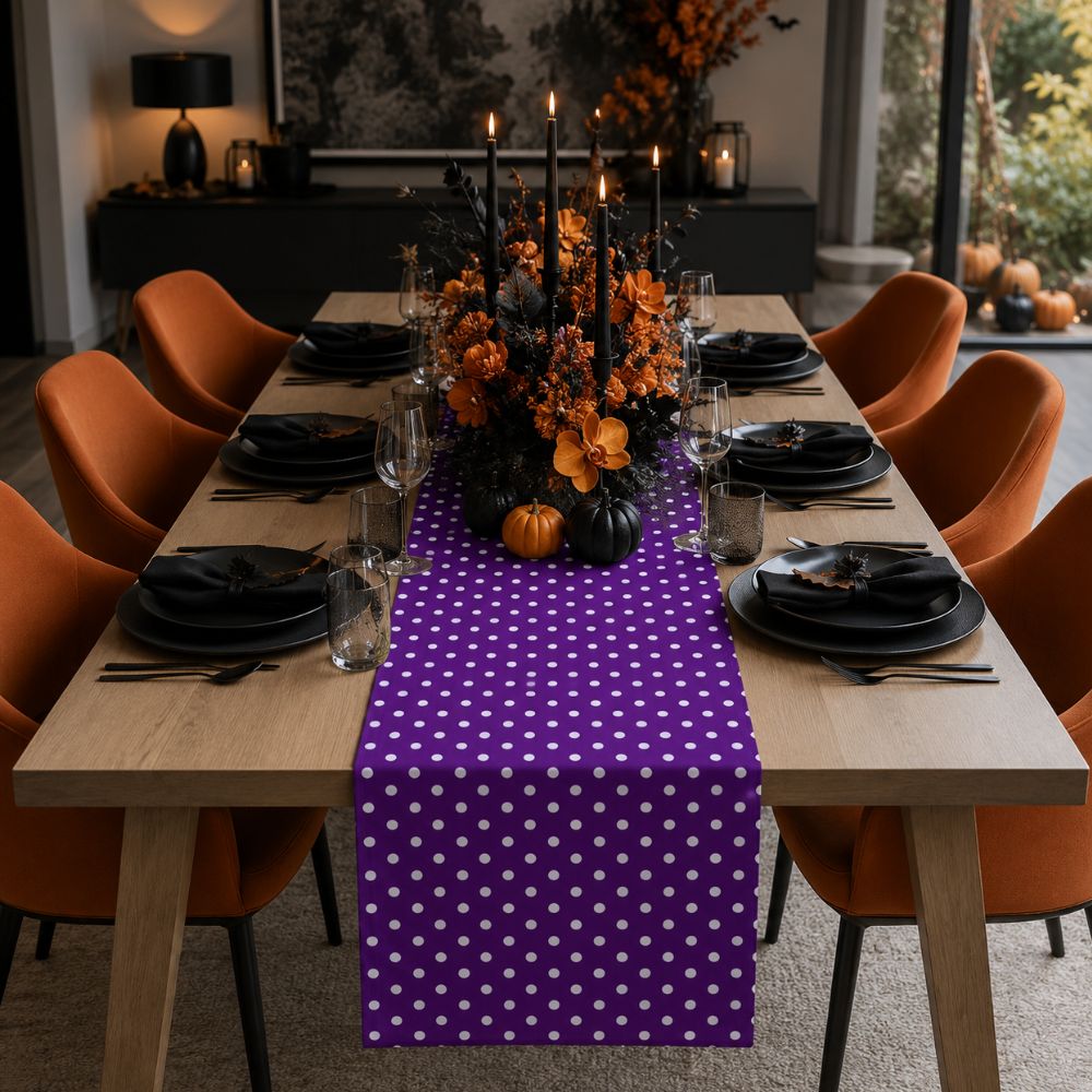 Charlo's Cotton Table Runner Purple White Polka Dot 18