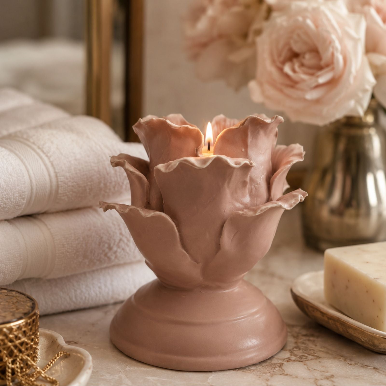 Pink Vintage Romantic Handmade Ceramic Candle Holder 3
