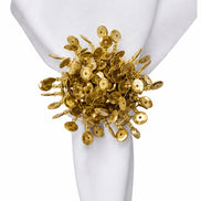 Maison Charlo Set of 2 Gold Flower Noir Sequin Napkin Rings