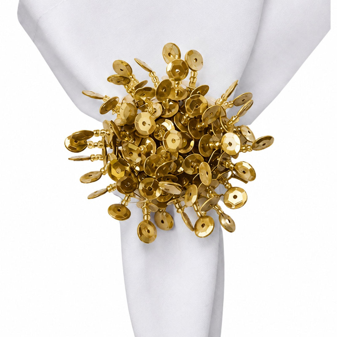 Maison Charlo Set of 2 Gold Flower Noir Sequin Napkin Rings