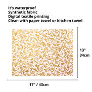 Set of 4 Placemats Golden Arabesque Christmas Cloth Waterproof 17