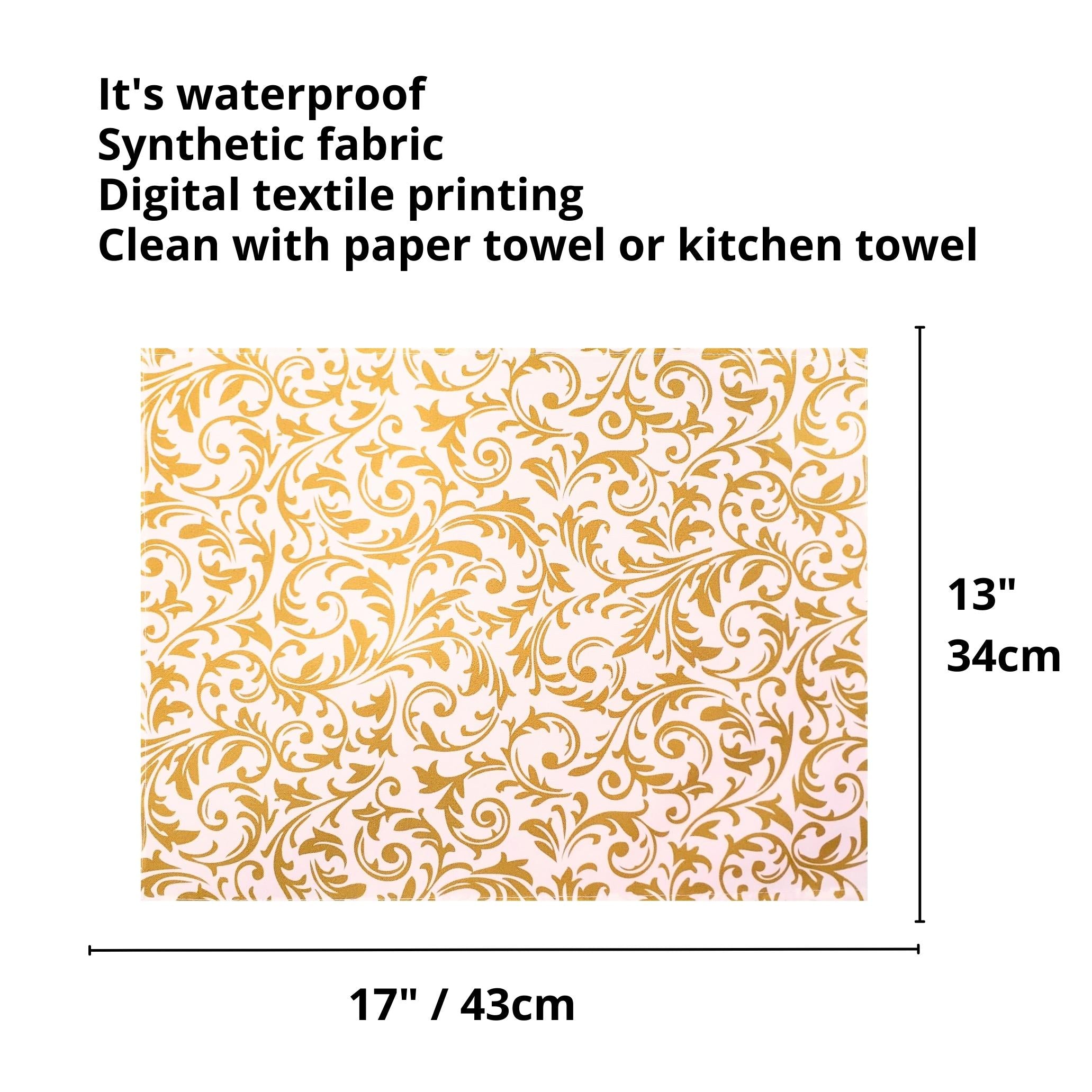 Set of 4 Placemats Golden Arabesque Christmas Cloth Waterproof 17
