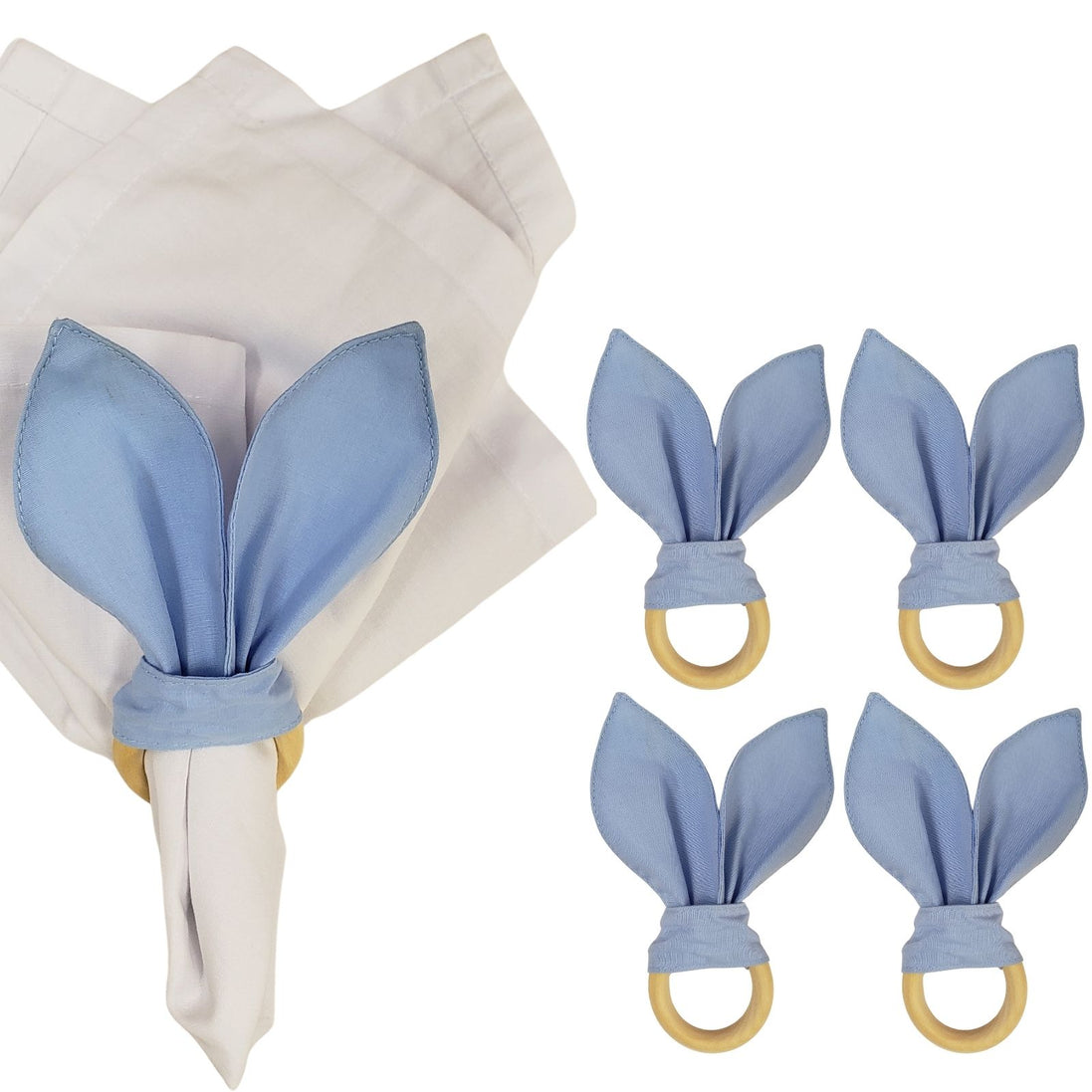 Maison Charlo | Easter Set of 4 Blue Sky Bunny Ears Napkin Rings | Dining Table Decor