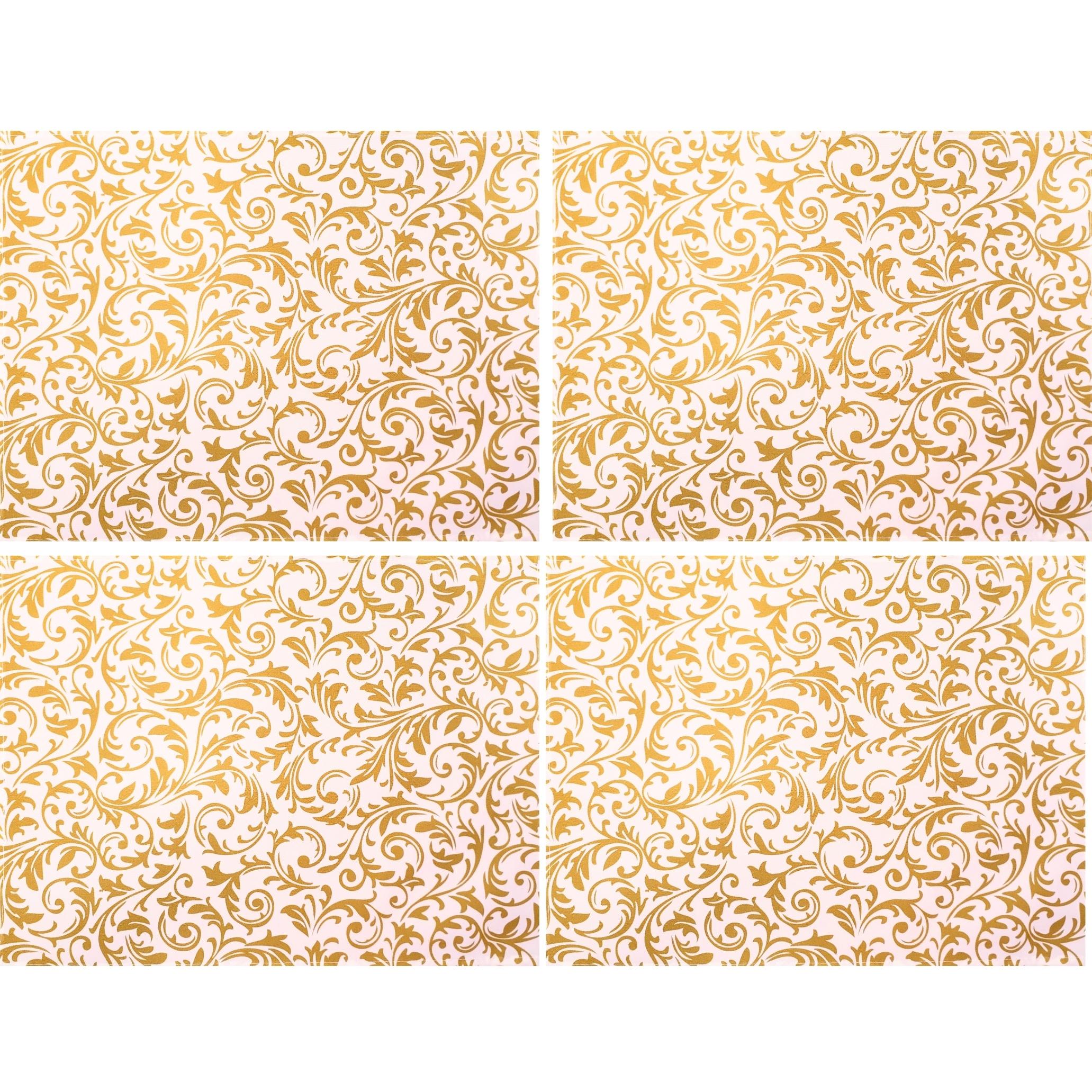 Set of 4 Placemats Golden Arabesque Christmas Cloth Waterproof 17