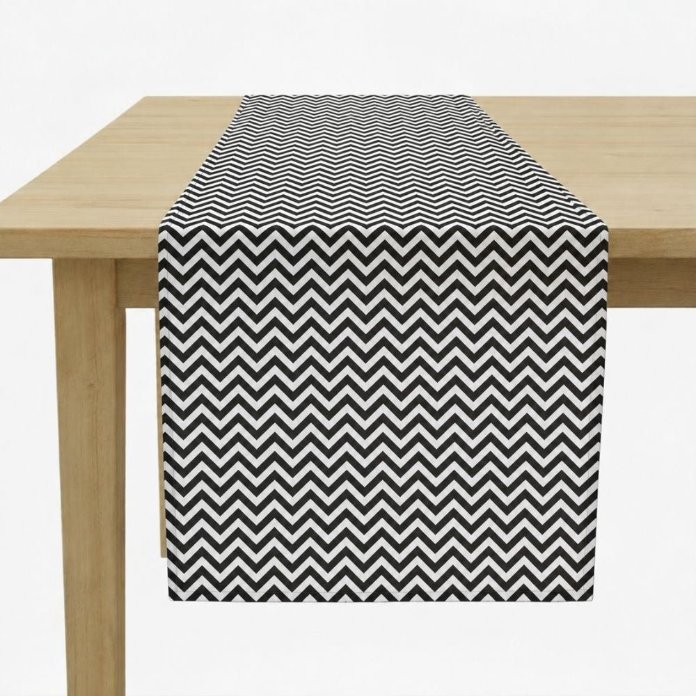 Charlo's Cotton Table Runner Black Grey Chevron  18