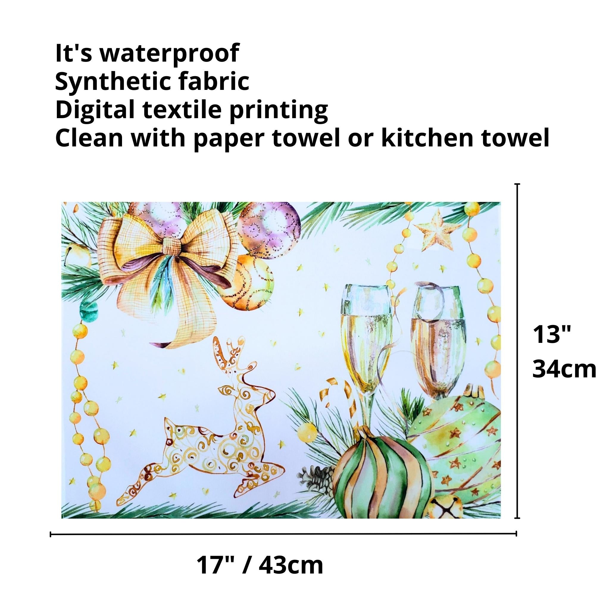 Set of 4 Placemats Christmas Toast Cup Cloth Waterproof 17