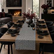 Charlo's Cotton Table Runner Black Grey Chevron  18