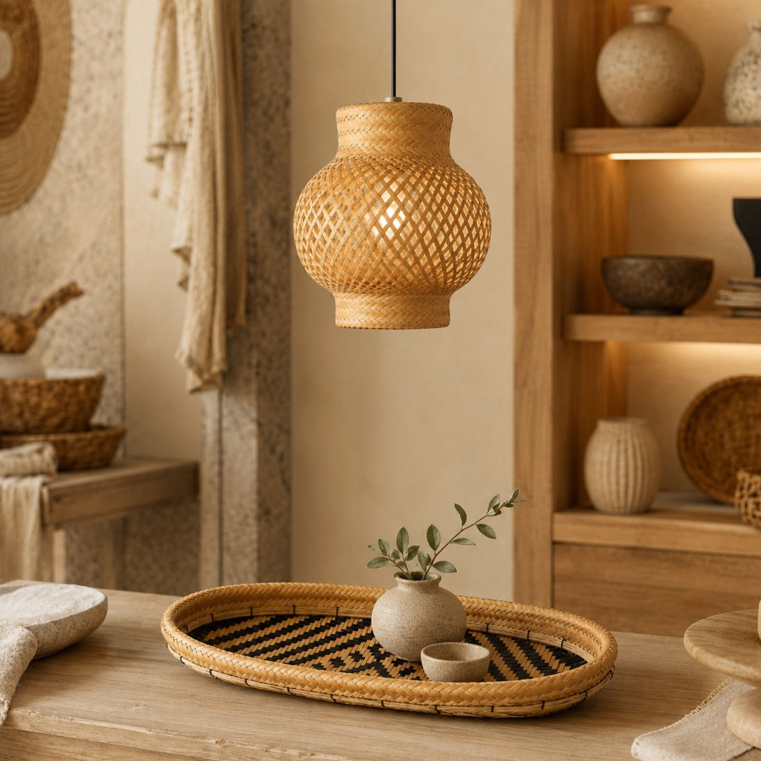 Brazilian Indigenous Art | Handwoven Natural Fiber Ceiling light