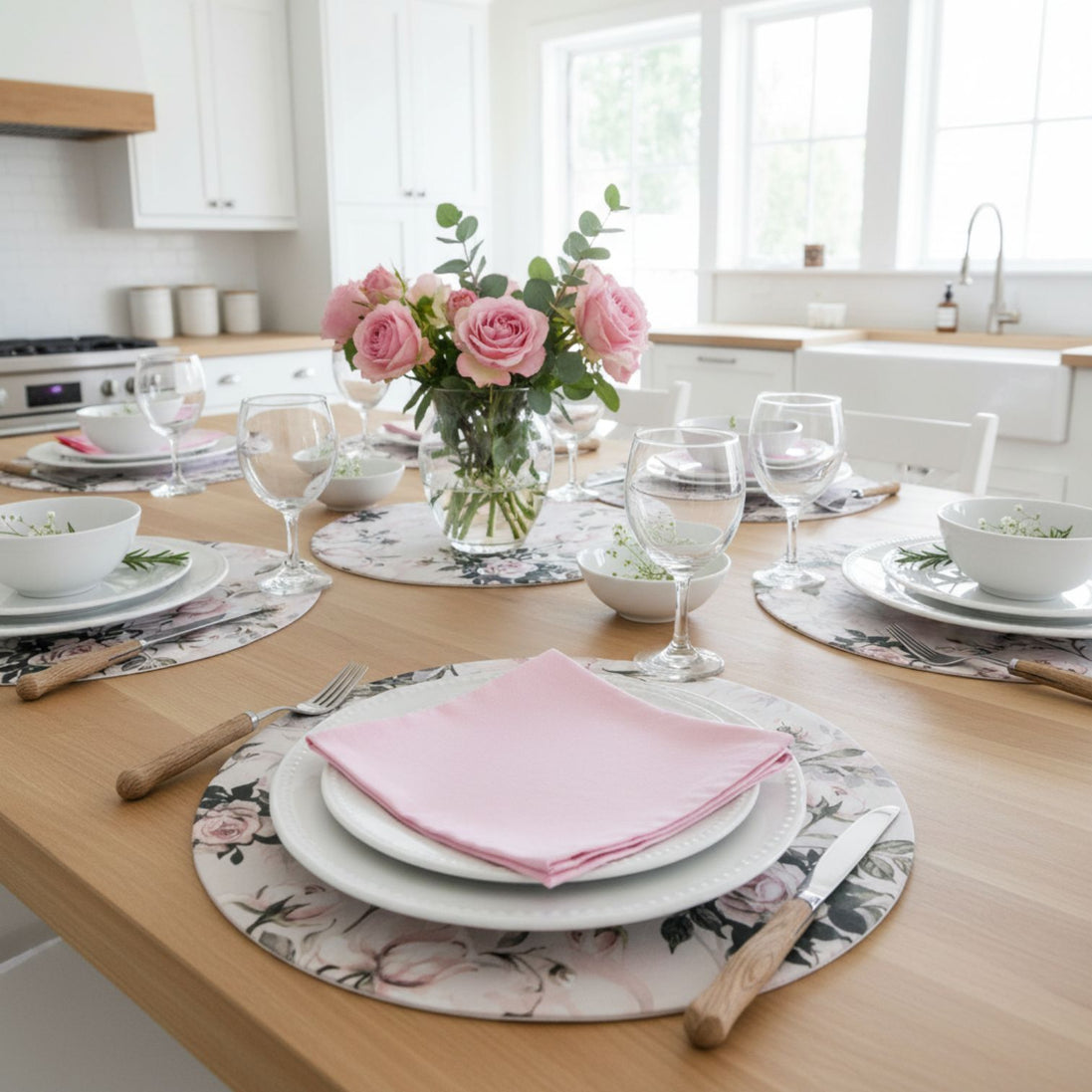 Charlo's Synthetic Cloth Napkins Set of 4 Solid Light Pink 16" by 16"