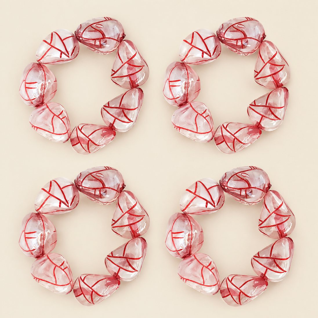 Maison Charlo Set of 4 Red Swirl Beaded Napkin Rings