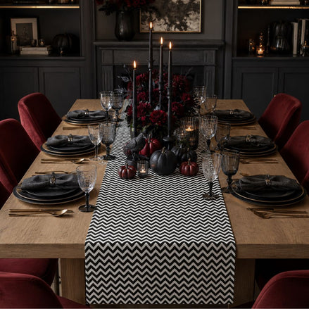 Charlo's Cotton Table Runner Black Grey Chevron  18" x 59"