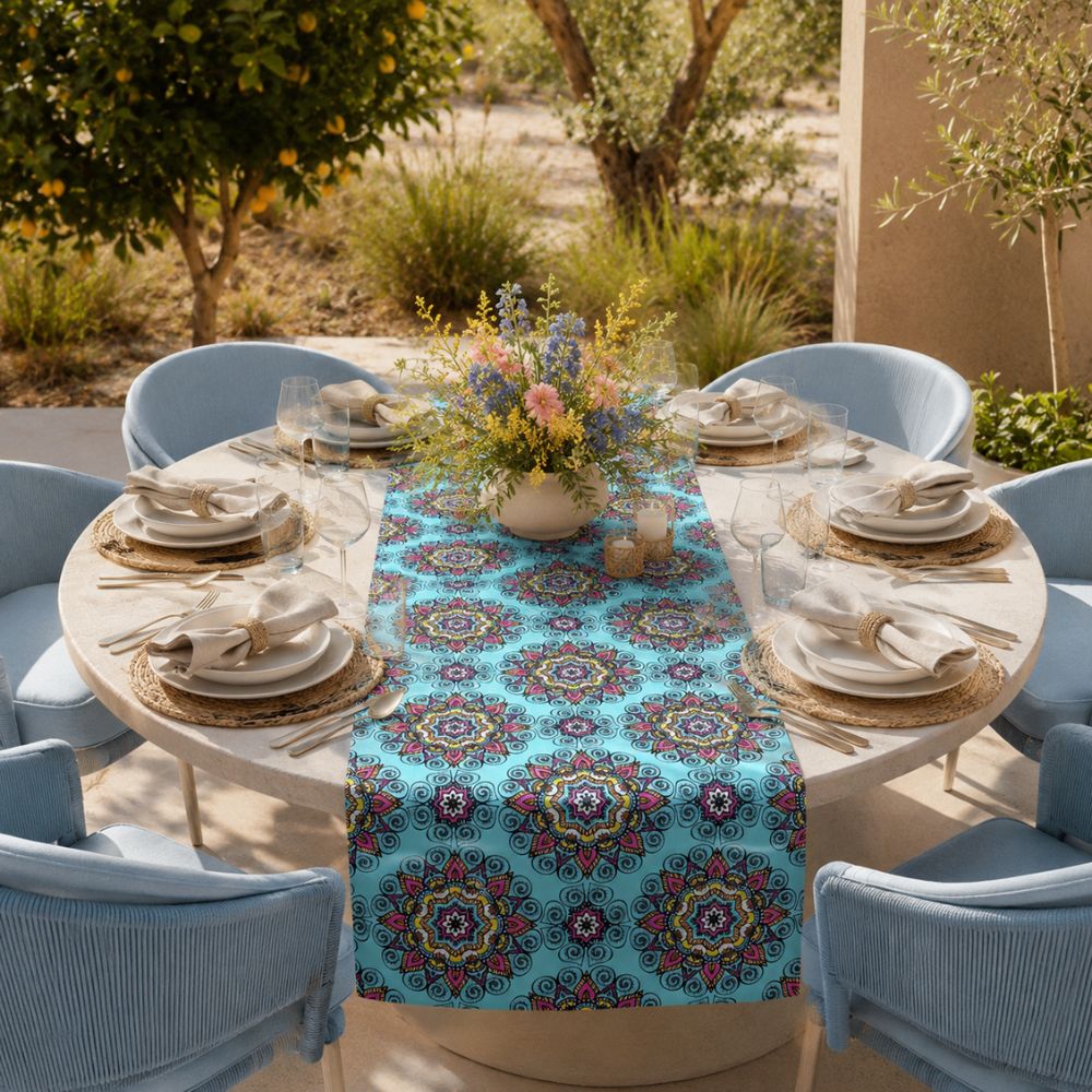 Charlo's Cotton Mandala Table Runner Blue 18