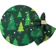 Set of 4 Round Placemats Covers Green Christmas Tree Cloth 14