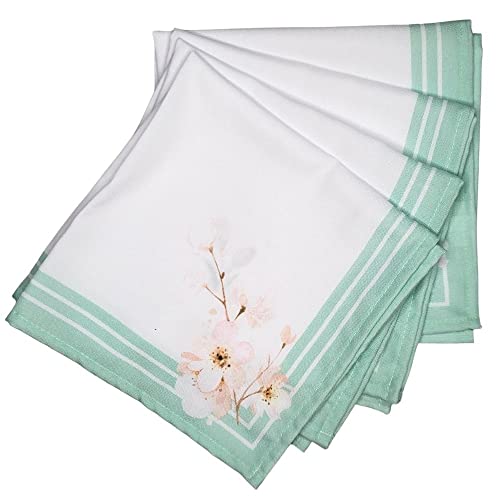 Charlo's Cloth Napkins Set of 4 Water Green Floral  16" by 16" - Green