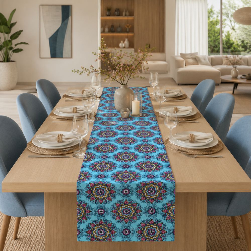 Charlo's Cotton Mandala Table Runner Blue 18" x 59"