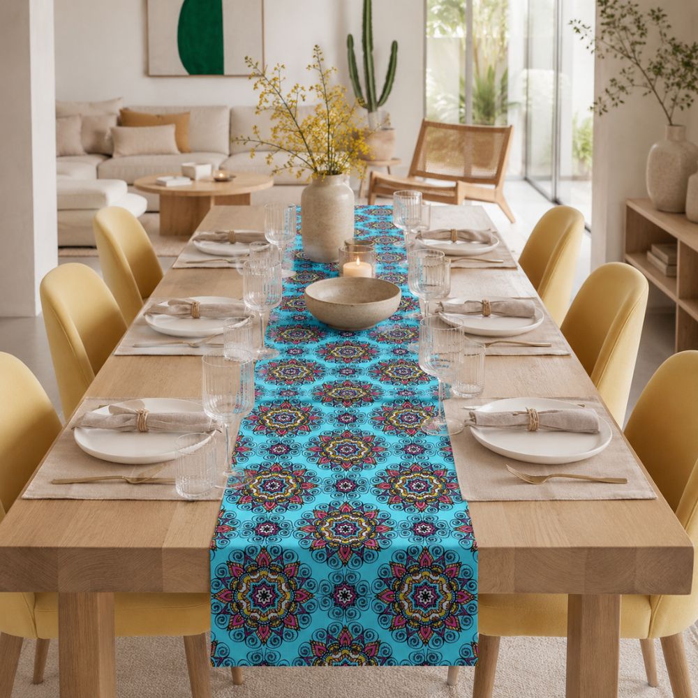 Charlo's Cotton Mandala Table Runner Blue 18" x 59"