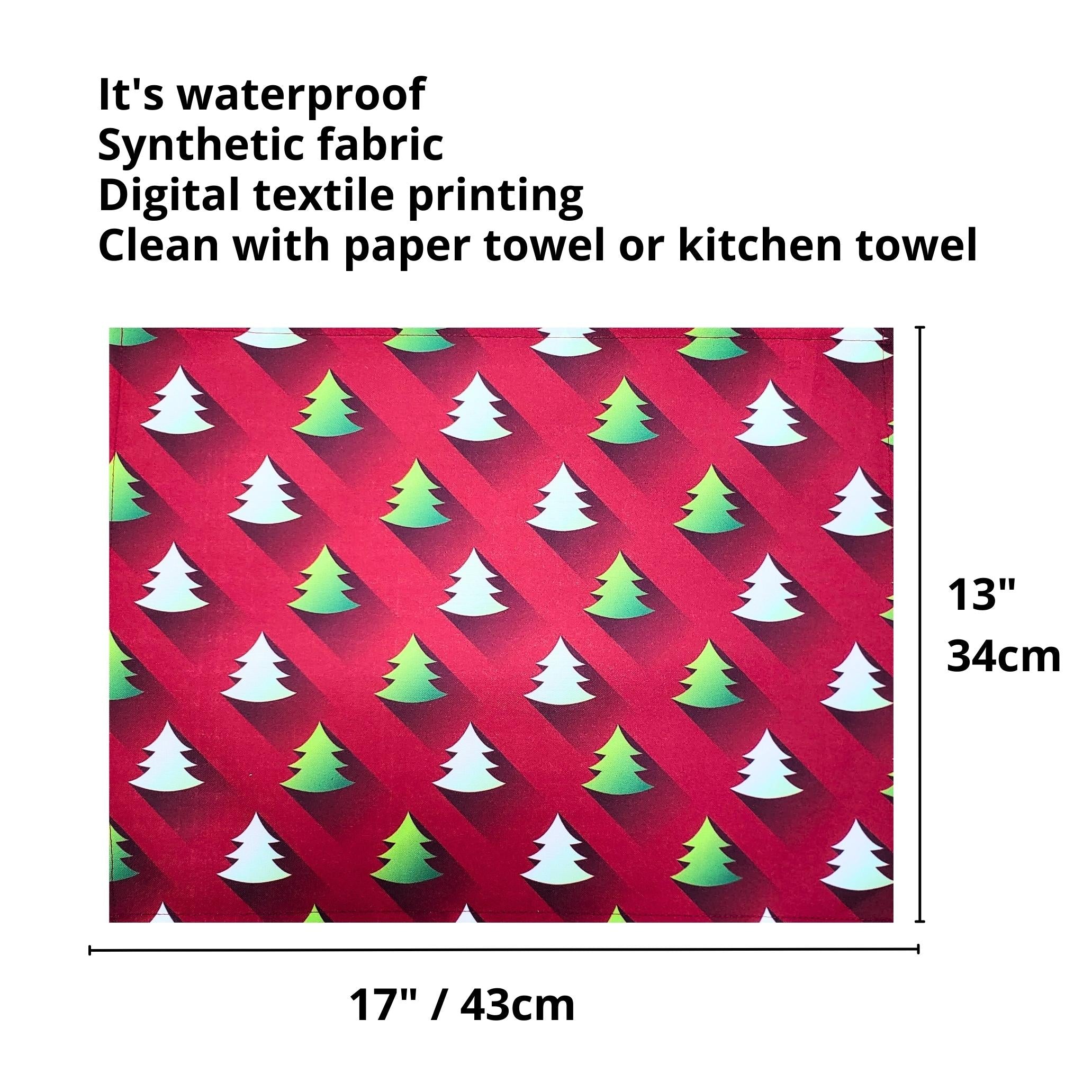 Set of 4 Placemats Green Degrade Christmas Tree Cloth Waterproof 17