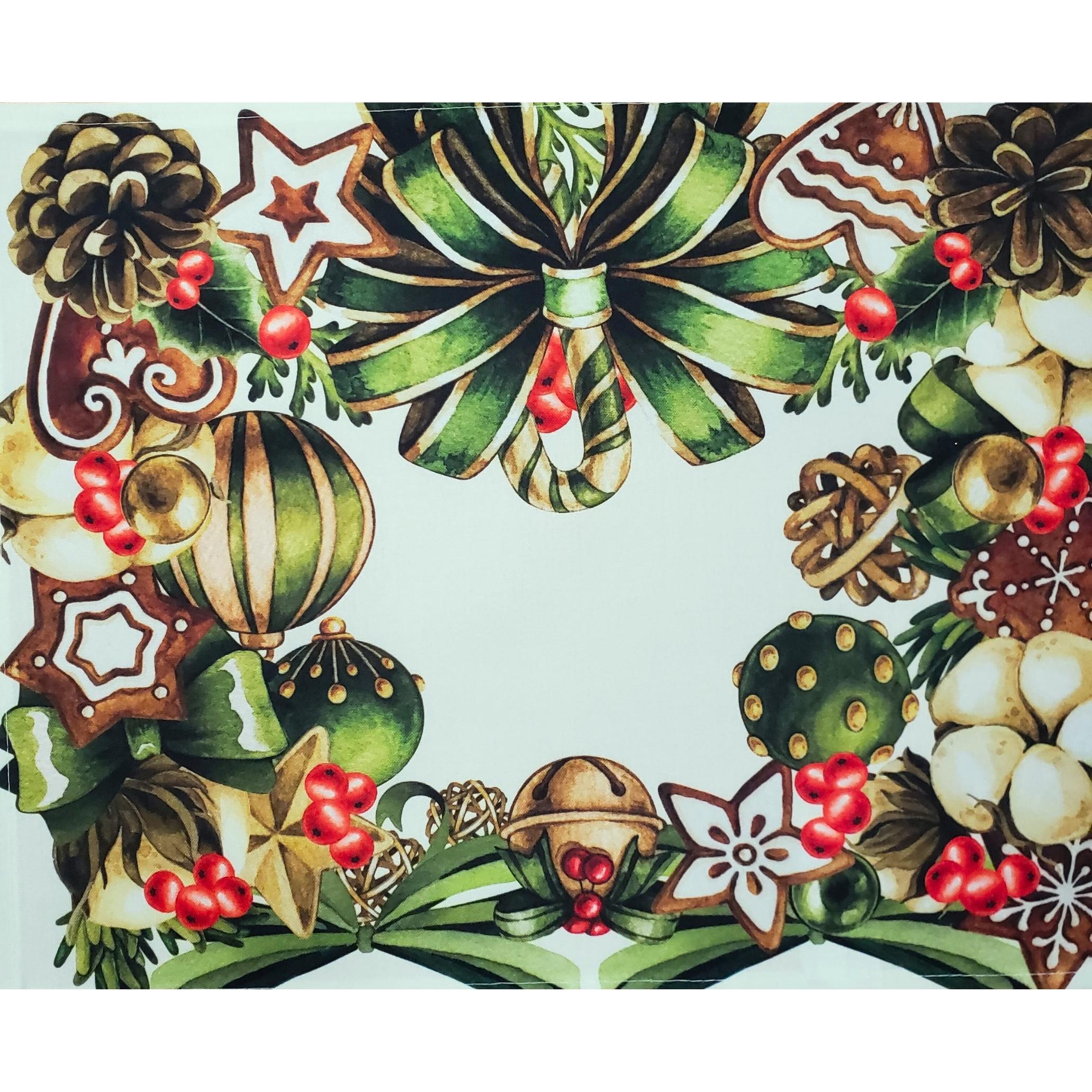 Set of 4 Placemats Beige Christmas Bow Wreath Cloth Waterproof 17