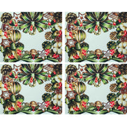 Set of 4 Placemats Beige Christmas Bow Wreath Cloth Waterproof 17