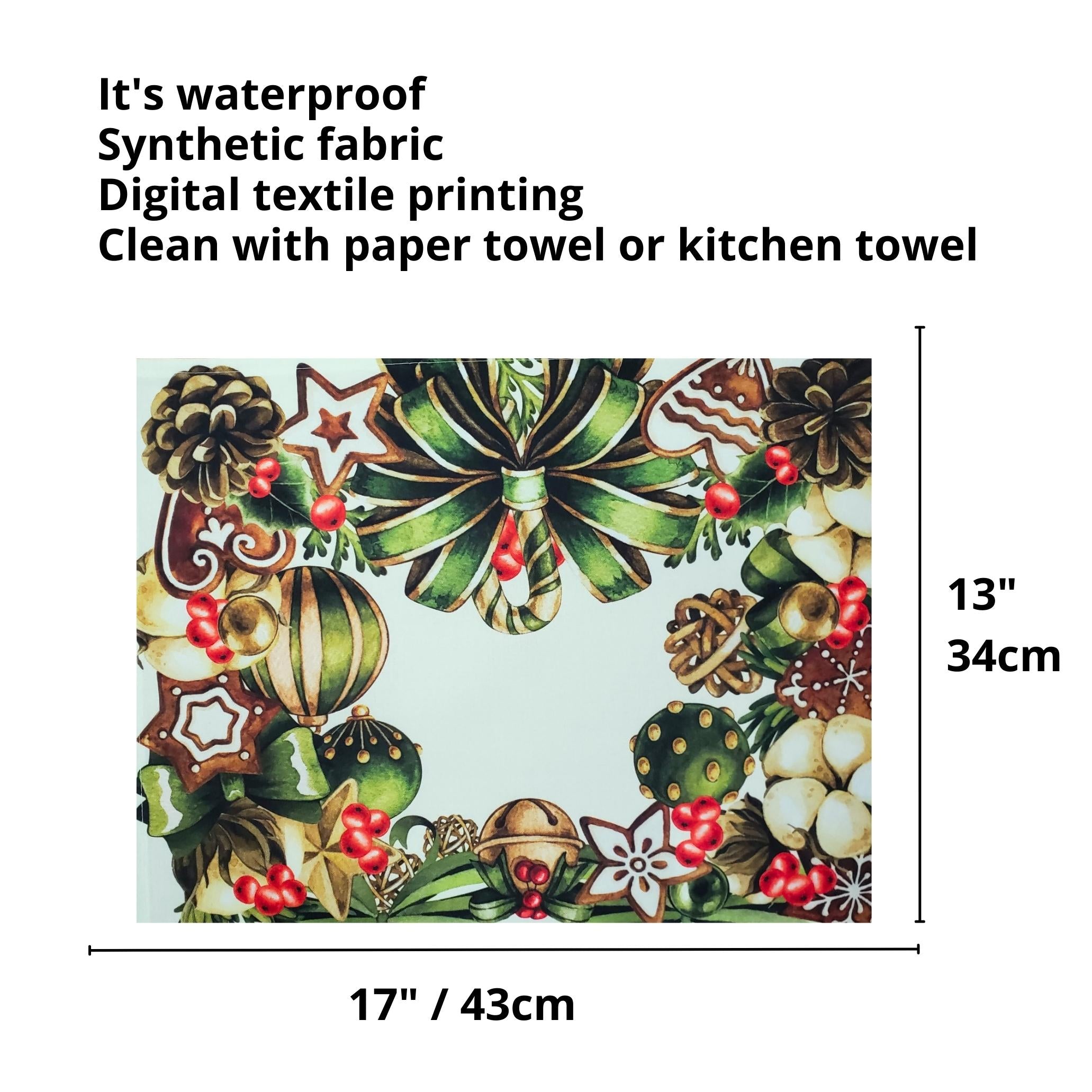Set of 4 Placemats Beige Christmas Bow Wreath Cloth Waterproof 17