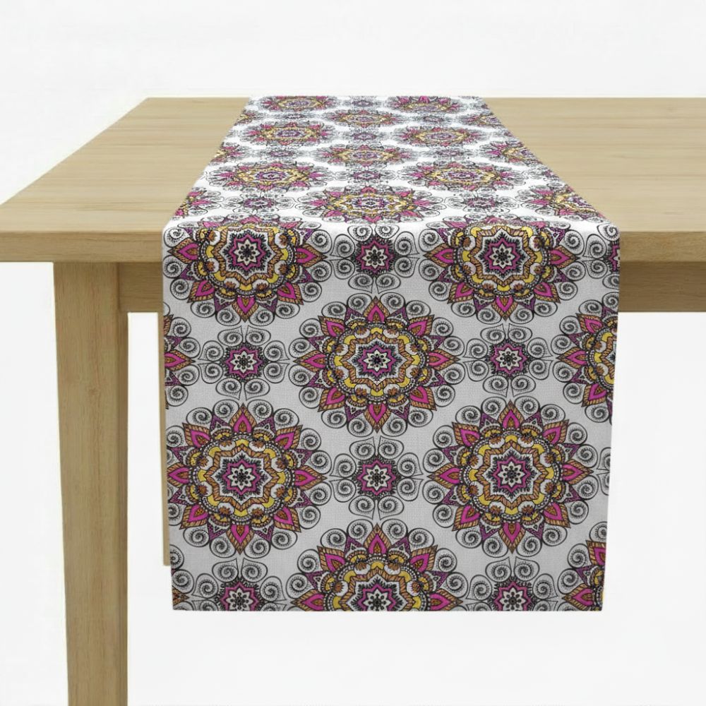 Charlo's Cotton Mandala Table Runner White 18" x 59"