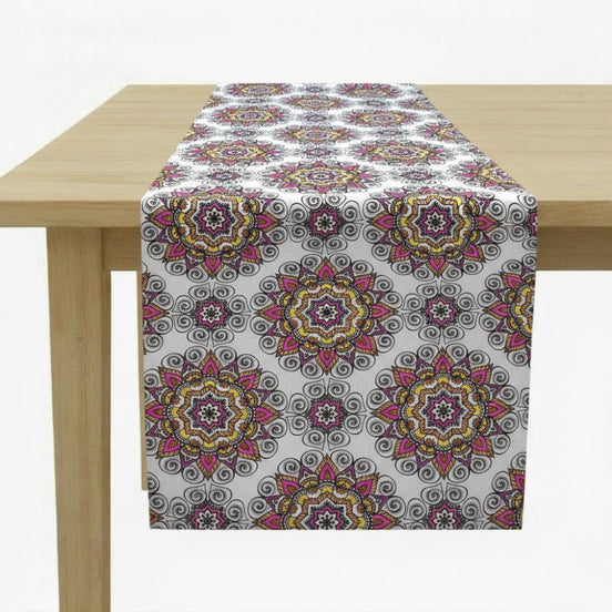 Charlo's Cotton Mandala Table Runner White 18" x 59"
