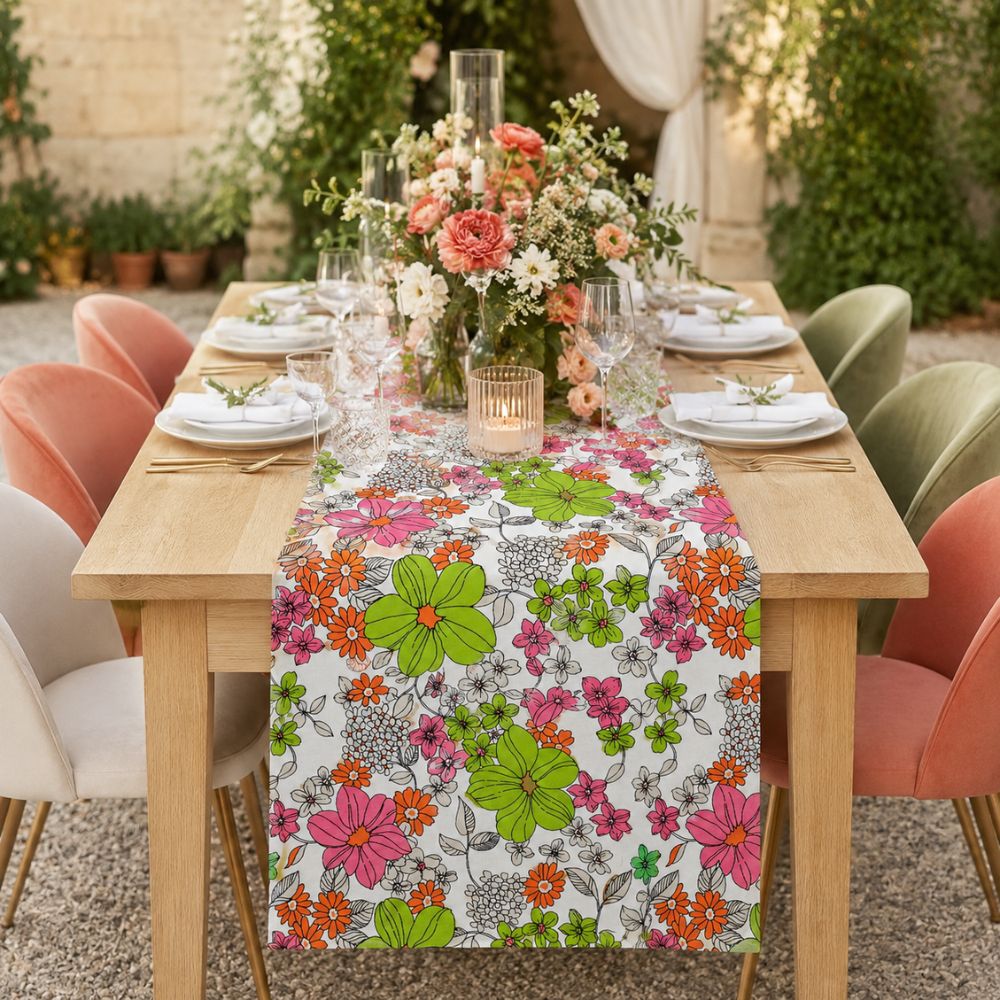 Charlo's Cotton Table Runner Floral Garden 18" x 59"