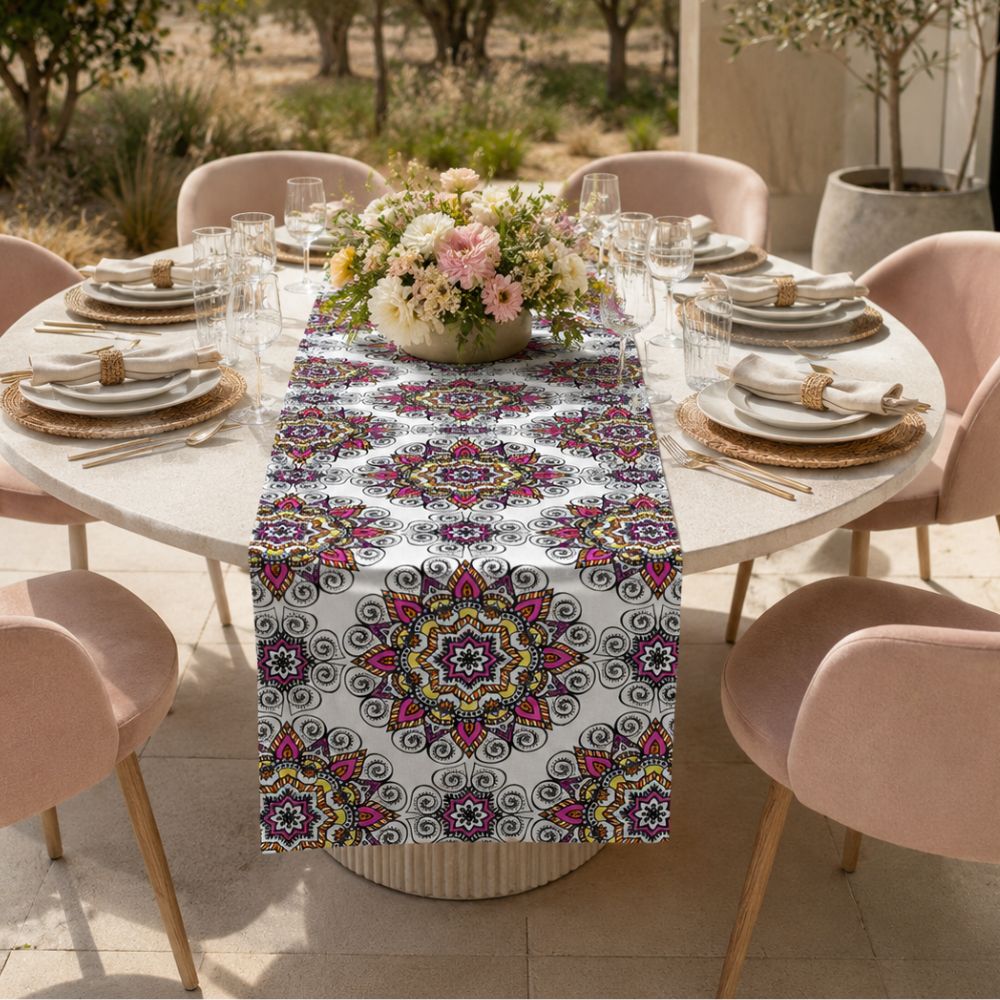 Charlo's Cotton Mandala Table Runner White 18