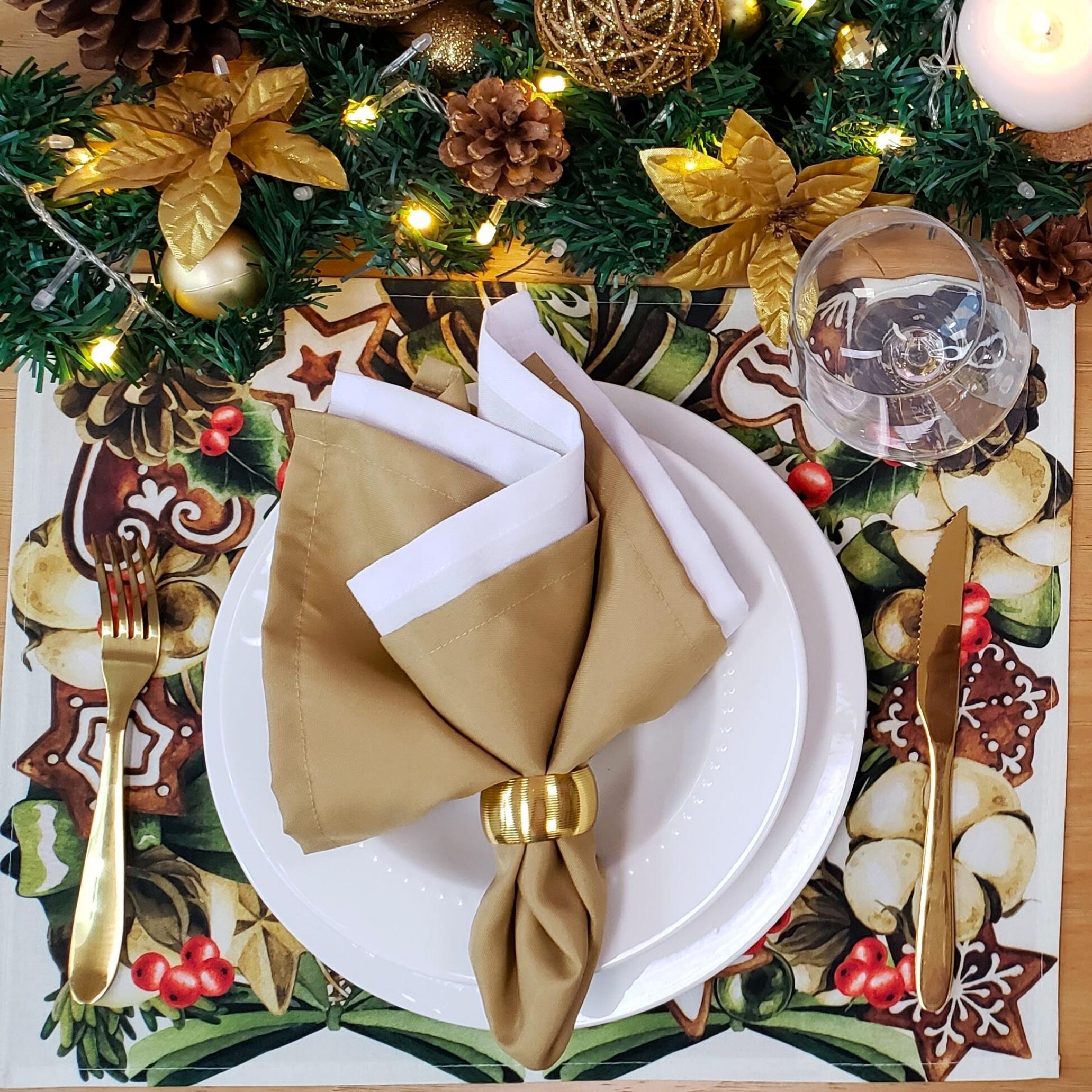 Set of 4 Placemats Beige Christmas Bow Wreath Cloth Waterproof 17