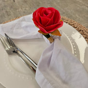 Maison Charlo | Set of 4 Valentines Rose Mimosa Rosebud Pink Flower Napkin Rings for Mother's Day, Gift, Birthday