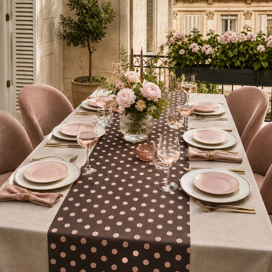 Charlo's Cotton Table Runner Brown Rose Polka Dot 18" x 59"