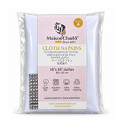 Maison Charlo Set of 4 White Basic Cloth Napkins 16 × 16 in with Silver Stretchable Napkin Rings
