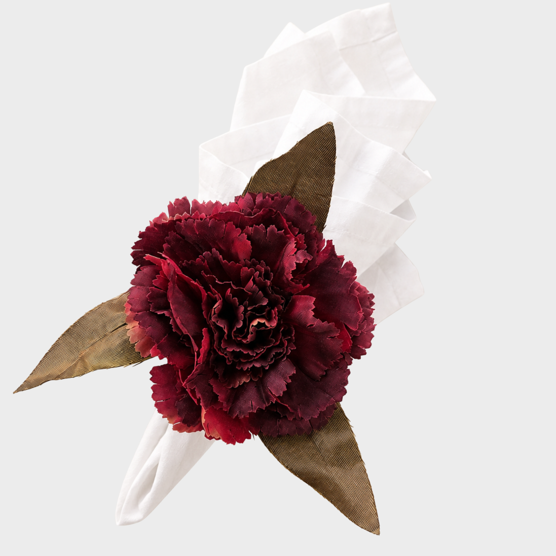 Maison Charlo Burgundy Carnation Flower Napkin Rings Set of 4, Floral Napkin Ring Holders
