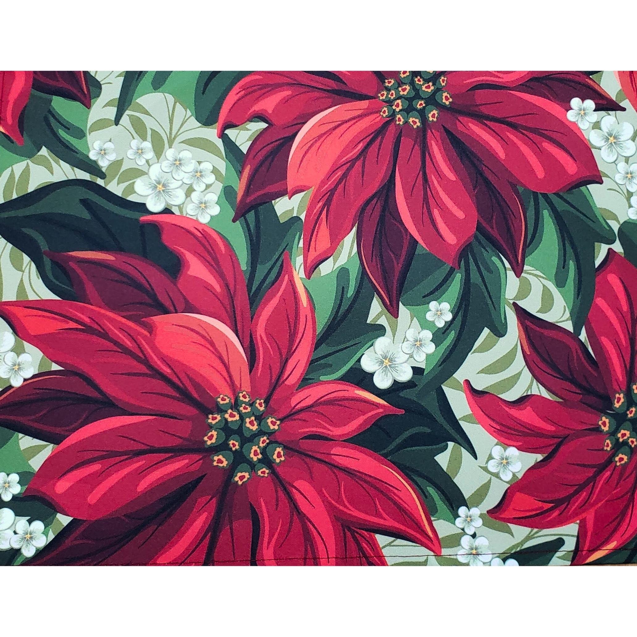 Set of 4 Placemats Bright Red Christmas Flower Cloth Waterproof 17