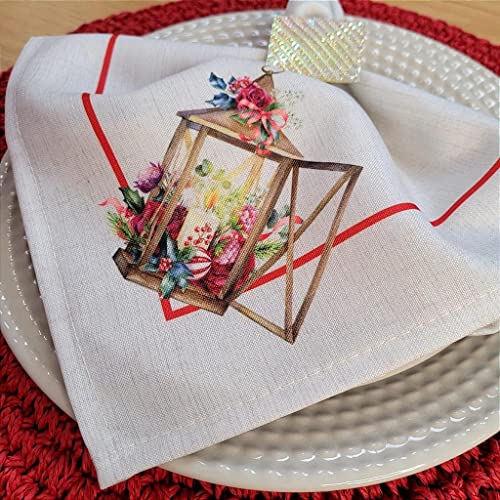 Charlo's Cloth Napkins Set of 4 Christmas Lamp and Bird 16