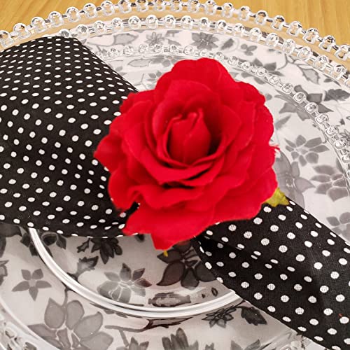 Charlo's Set of 4 Black Polka Dot 100% Cotton Cloth Napkins 15" by 15" Washable Reusable