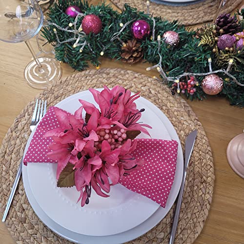 Charlo's Set of 4 Light Dark Pink Polka Dot 100% Cotton Cloth Napkins 15