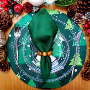 Set of 4 Round Placemats Covers Green Christmas Tree Cloth 14