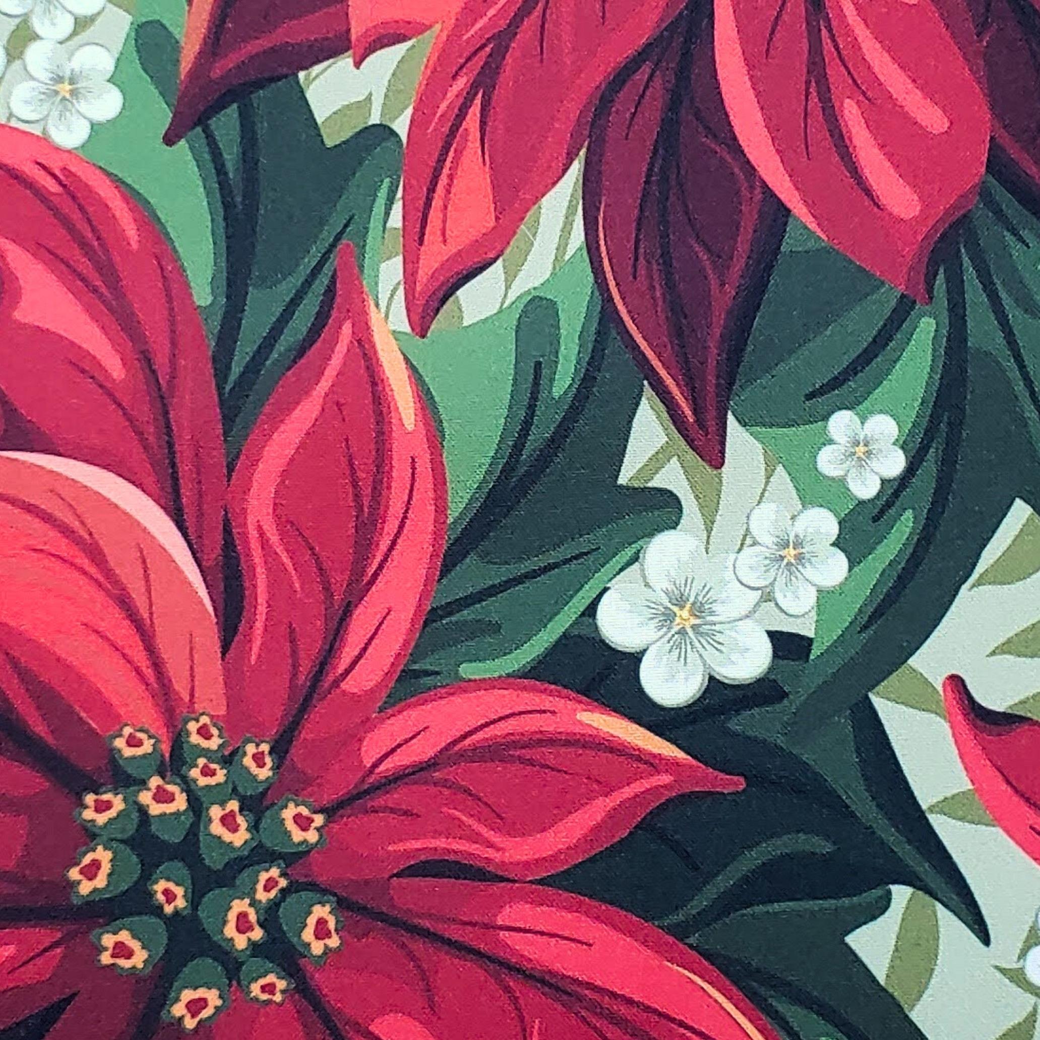 Set of 4 Placemats Bright Red Christmas Flower Cloth Waterproof 17