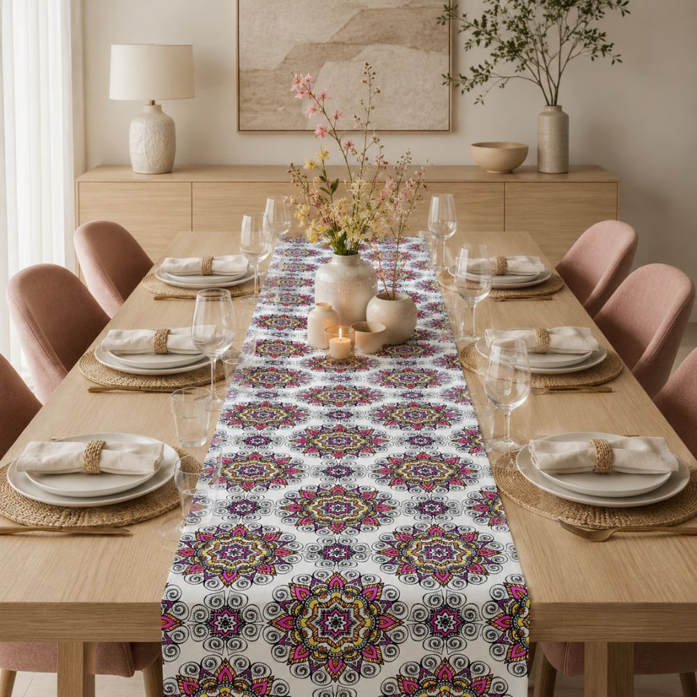 Charlo's Cotton Mandala Table Runner White 18