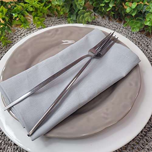 Charlo's Set of 4 Light Grey 100% Cotton Solid Cloth Napkins 15