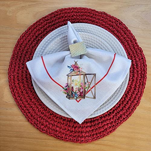 Charlo's Cloth Napkins Set of 4 Christmas Lamp and Bird 16