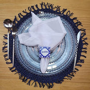 Charlo's Set of 4 Blue Navy Folk Sustainable Rustic Chic Round Placemats 16