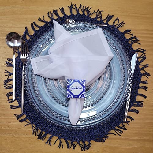 Charlo's Set of 4 Blue Navy Folk Sustainable Rustic Chic Round Placemats 16
