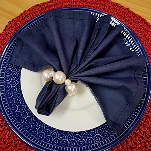 Charlo's Set of 4 Navy Blue 100% Cotton Solid Cloth Napkins 15
